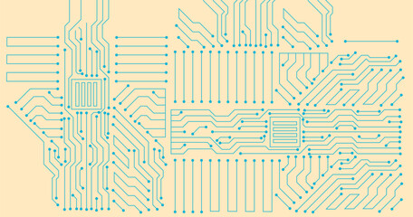 Seamless pattern with chip. green wires, brown background. Vector image