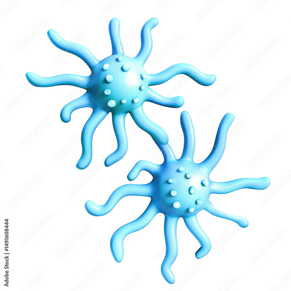 Poster 3d illustration of a virus with spherical shape and spike-like structures representing a pathogen or