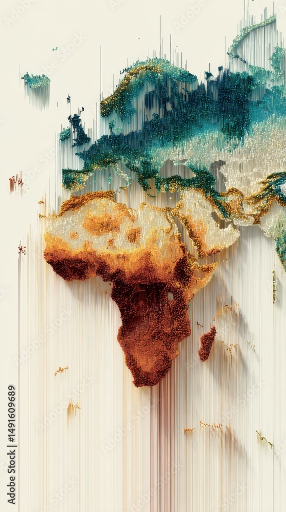 Poster africa and europe pixelated map art style close up view creative data visualization geographic repre