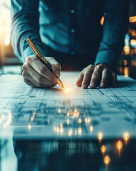 A man is writing with a pen on a piece of paper. Concept of focus and determination as the man puts his thoughts onto paper. The act of writing can be seen as a form of expression and communication