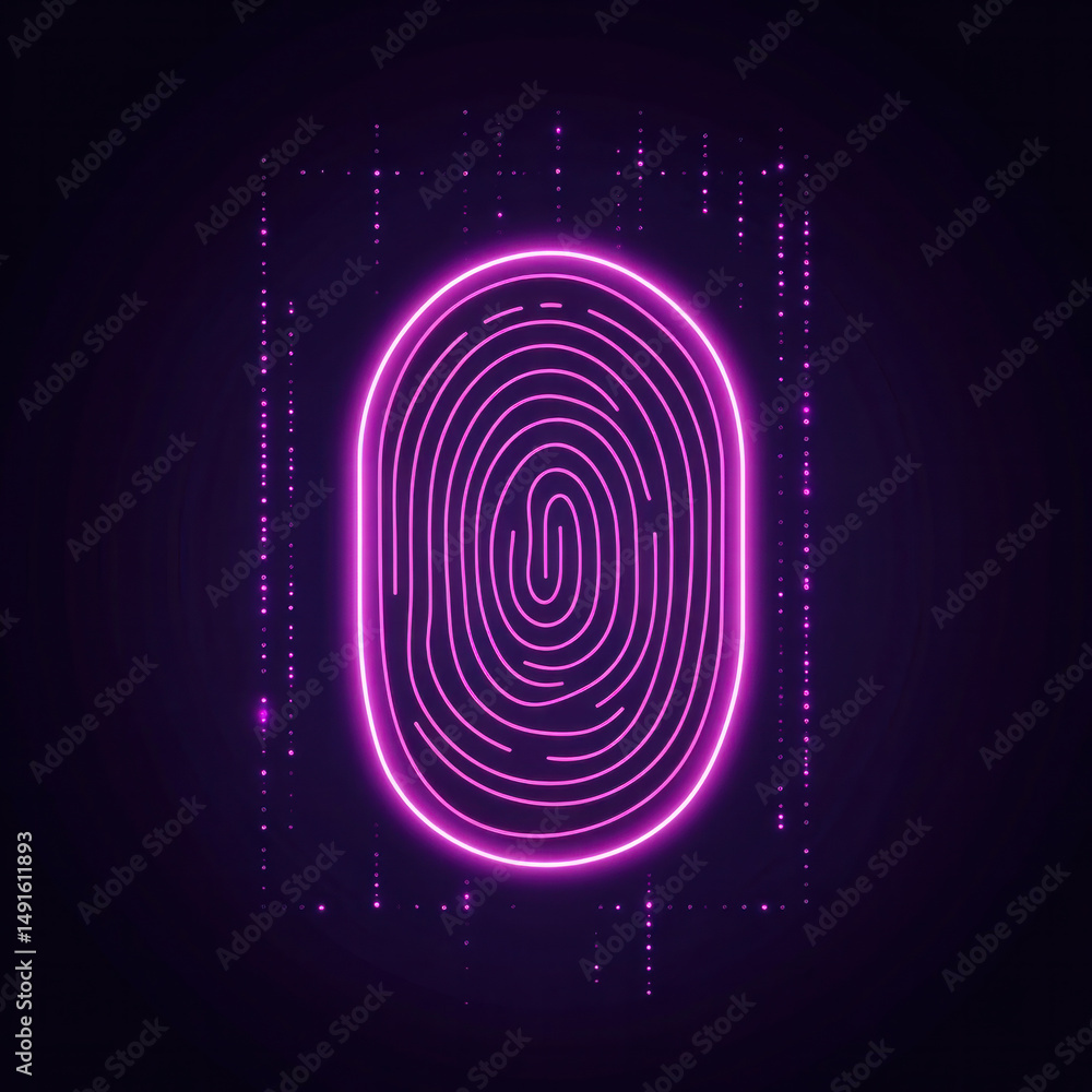 Poster a glowing purple finger print is displayed on a dark background. concept of mystery and intrigue, as
