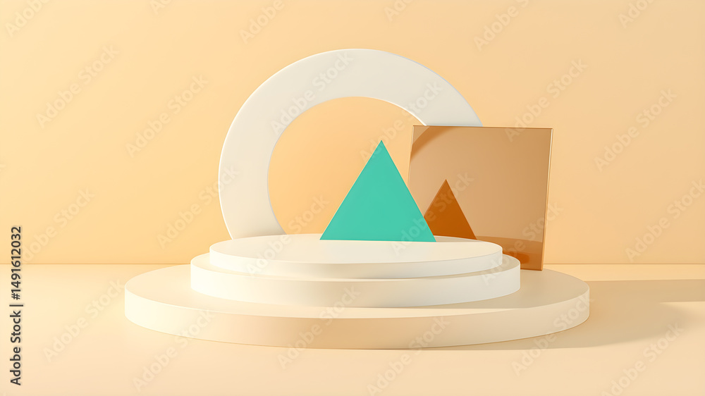 Poster abstract pastel background with geometric shapes and minimalist product display