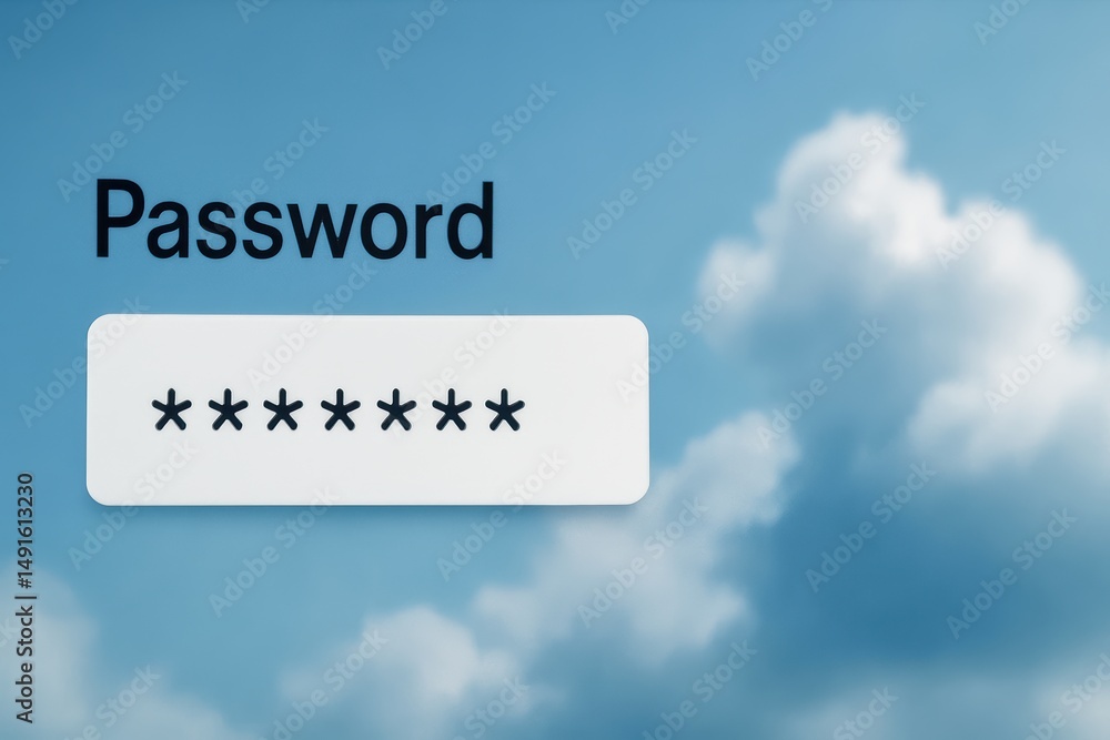 Aufkleber secure password entry interface with blue sky background and cloud elements