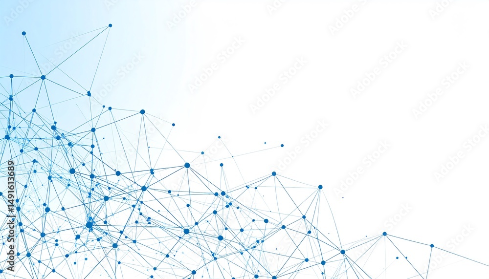 Poster abstract network design with interconnected lines and dots on a light background, symbolizing techno