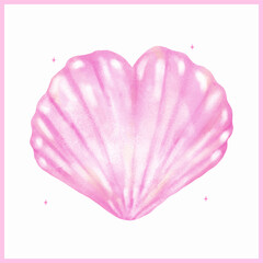 Pastel Pink SeasShell Heart shape Seashell Watercolor