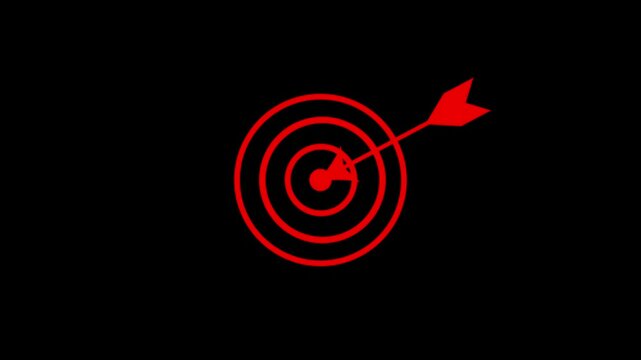 arrow hits the bullseye of a white target on a black background, symbolizing precision, accuracy, and goal achievement in a powerful visual.