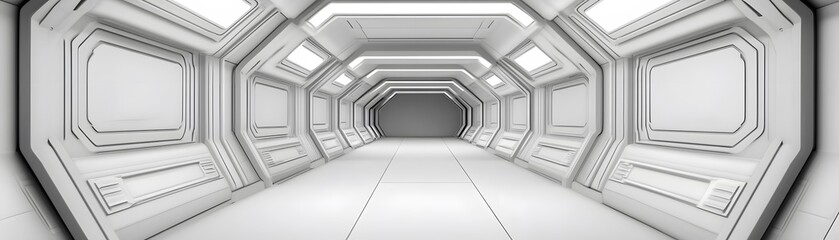 Obraz premium Empty futuristic corridor design with geometric details.