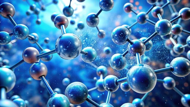 Close-up rendering of ozone and oxygen molecules viewed under a microscope, microscopic view, atomic composition