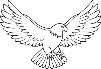 Naklejka premium flying bald eagle line art silhouette vector, eagle line art illustration, eagle line art clipart