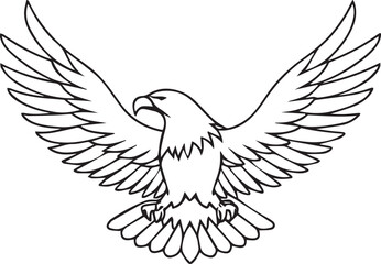 Fototapeta premium flying bald eagle line art silhouette vector, eagle line art illustration, eagle line art clipart