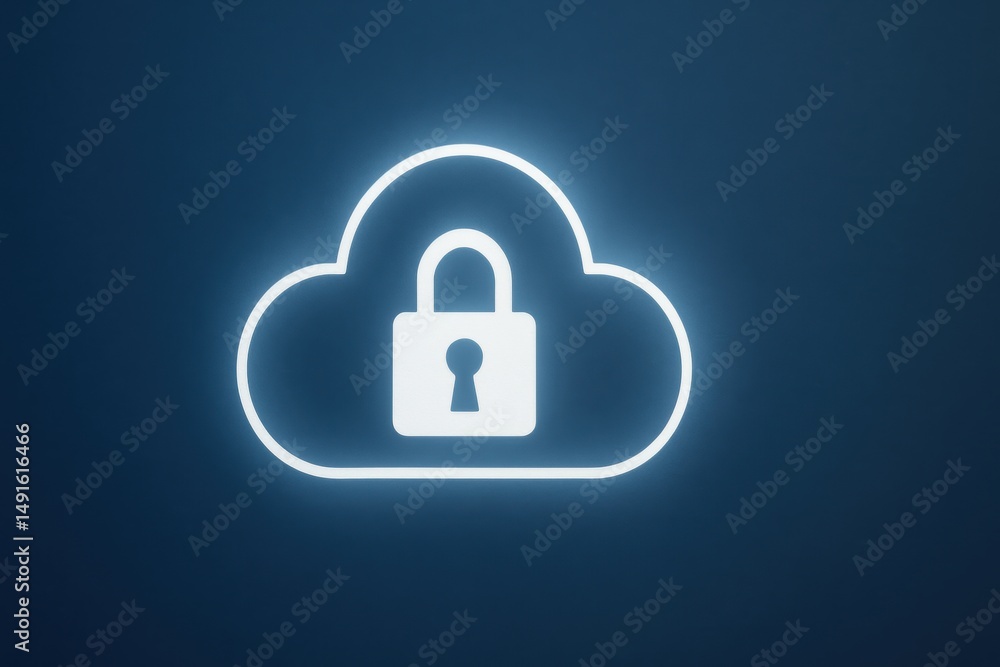 Poster secure cloud storage icon with lock symbol for data protection and privacy solutions
