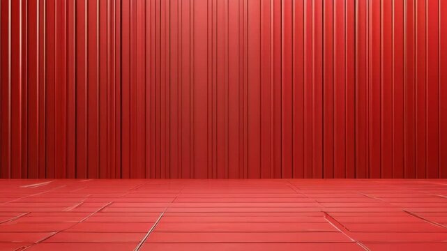 A minimalist red interior with vertical lines and a flat floor.