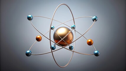 Isolated atomic model with orbiting electrons in a minimalist style, simple illustration, scientific diagram