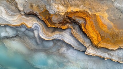 High-angle view of a colorful geological formation.