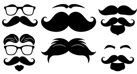 vintage mustache set, hipster mustache pack, funny mustache illustrations, beard and mustache set, retro mustache graphics, curly mustache set, handlebar mustache icons, cartoon mustache collection, b © mrpixel