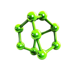 Vibrant green molecular structure model with interconnected spheres and bonds, representing chemistry, science, or molecular research concept for educational use