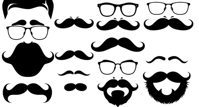 funny mustache illustrations, beard and mustache set, retro mustache graphics, curly mustache set, handlebar mustache icons, cartoon mustache collection, black mustache silhouettes, barbershop mustach