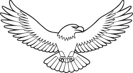 Fototapeta premium flying bald eagle line art silhouette vector, eagle line art illustration, eagle line art clipart