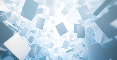 A vortex of light-blue, rectangular shapes, various sizes, falling or rising, creating a dynamic, abstract background