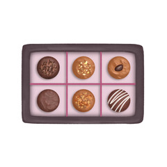 Delicious chocolate candies in a box hand drawn illustration. Simple and attractive design, perfect as kitchen decor or a gift.