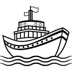 ship on water on white background 