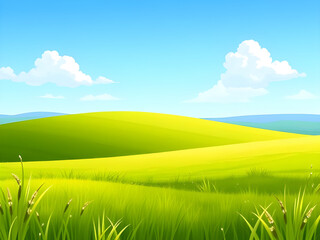 green grassland, farm field, open space, landscape with clouds, blue horizon, nature scenery, summer meadow, sunny landscape, beautiful field, sky and grass, green earth, countryside meadow, open natu
