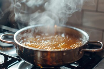 Food preparation concept featuring a simmering stockpot for flav