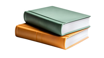 Fototapeta premium Two hardback books are stacked on top of each other with a white background creating a clean and simple image.