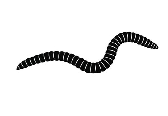 Earthworm silhouette. This image shows a black earthworm outline, a segmented soil creature. Vector clipart illustration design.
