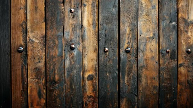 Dark brown rustic wooden planks with metal studs