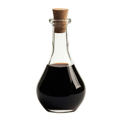  Glass bottle filled with dark liquid, cork stopper against [Transparent Background PNG]