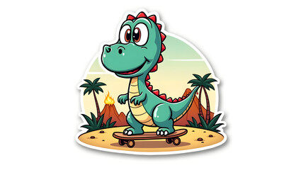Obraz premium Dino Skateboarder retro art on white backgrund 