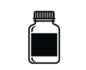 Obraz premium Medicine bottle silhouette. This image shows a black medicine bottle outline, a container for liquid medication or syrup. Vector clipart illustration design.