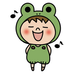 蛙の被り物をして歌をうたっている子供（男の子1）
