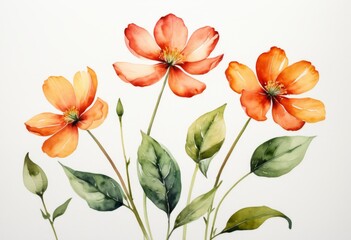 Fototapeta premium The vase contains three orange blossoms with green leaves