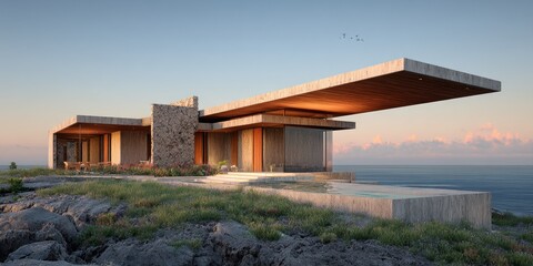 Cliffside Luxury Modern house on a scenic oceanfront property.