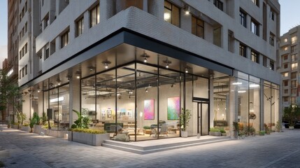 Modern Corner Storefront Urban Chic  Bright Interior.
