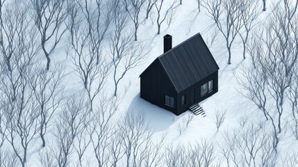 Winter Cabin Escape Cozy Home in Snowy Forest with Minimalist Architecture.
