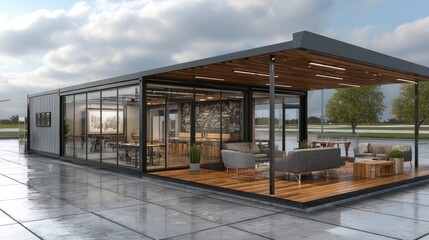 Modern Container Office Outdoor Workspace  Glass Walls.