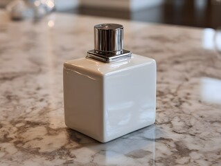 Sleek White Ceramic Perfume Bottle with Chrome Accents Designed to Convey Modern Elegance and Luxury