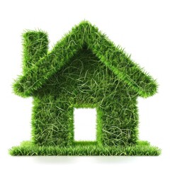 A green and red grass house with a window in the center, standing on a white background with a grassy foreground and a white floor.