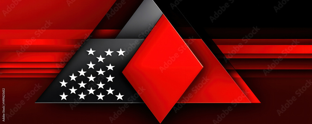 Poster a red and black diamond with stars on it. the stars are arranged in a pattern that resembles a diamo