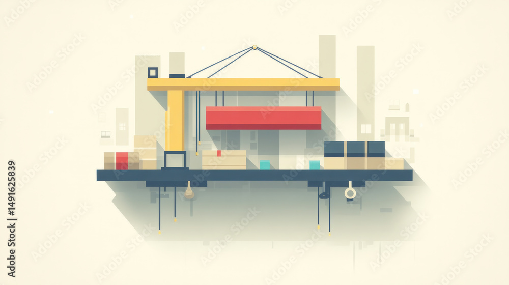 Poster a crane is lifting a large object. the crane is yellow and red. the object is being lifted over a ci