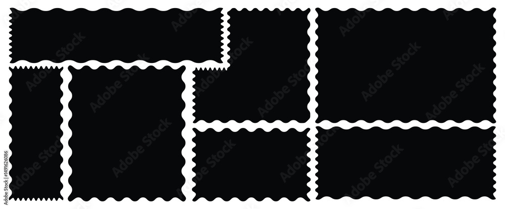 Poster zigzag edges set. jagged rectangular shape box element set with zigzag edges. silhouette stickers ci