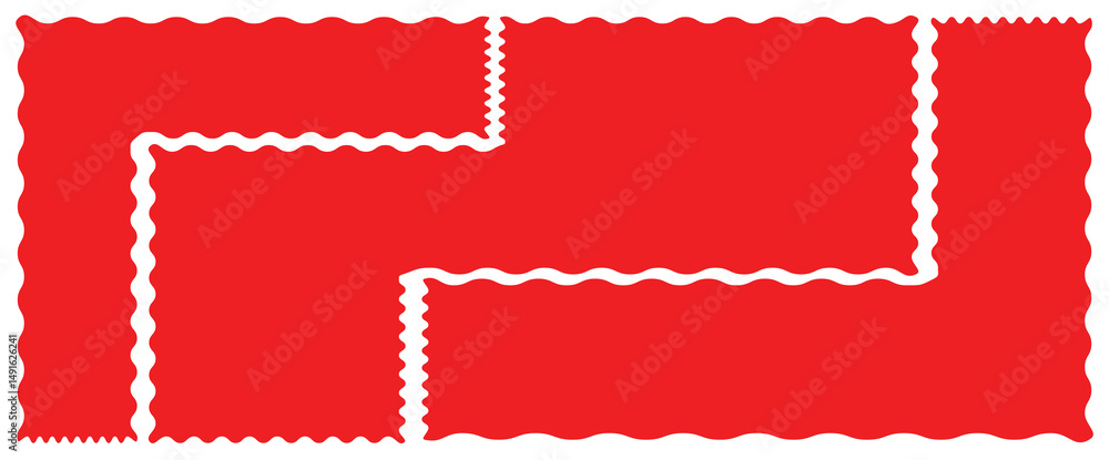 Poster red silhouette scalloped frames. geometric shapes stickers with zigzag wavy edge. set of frames with