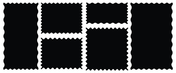 Set of frames with zigzag edge, scallop edge shape. Rectangle shape frame with zigzag edge. Geometric zig zag wavy stickers. Rectangular jagged curved box element. zigzag edge frames, vector-stock.