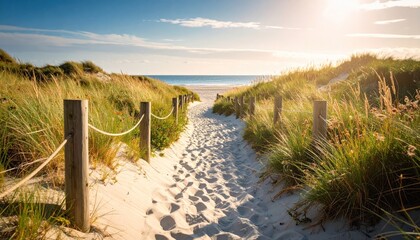 Fototapeta premium Beach trail through grassy dunes