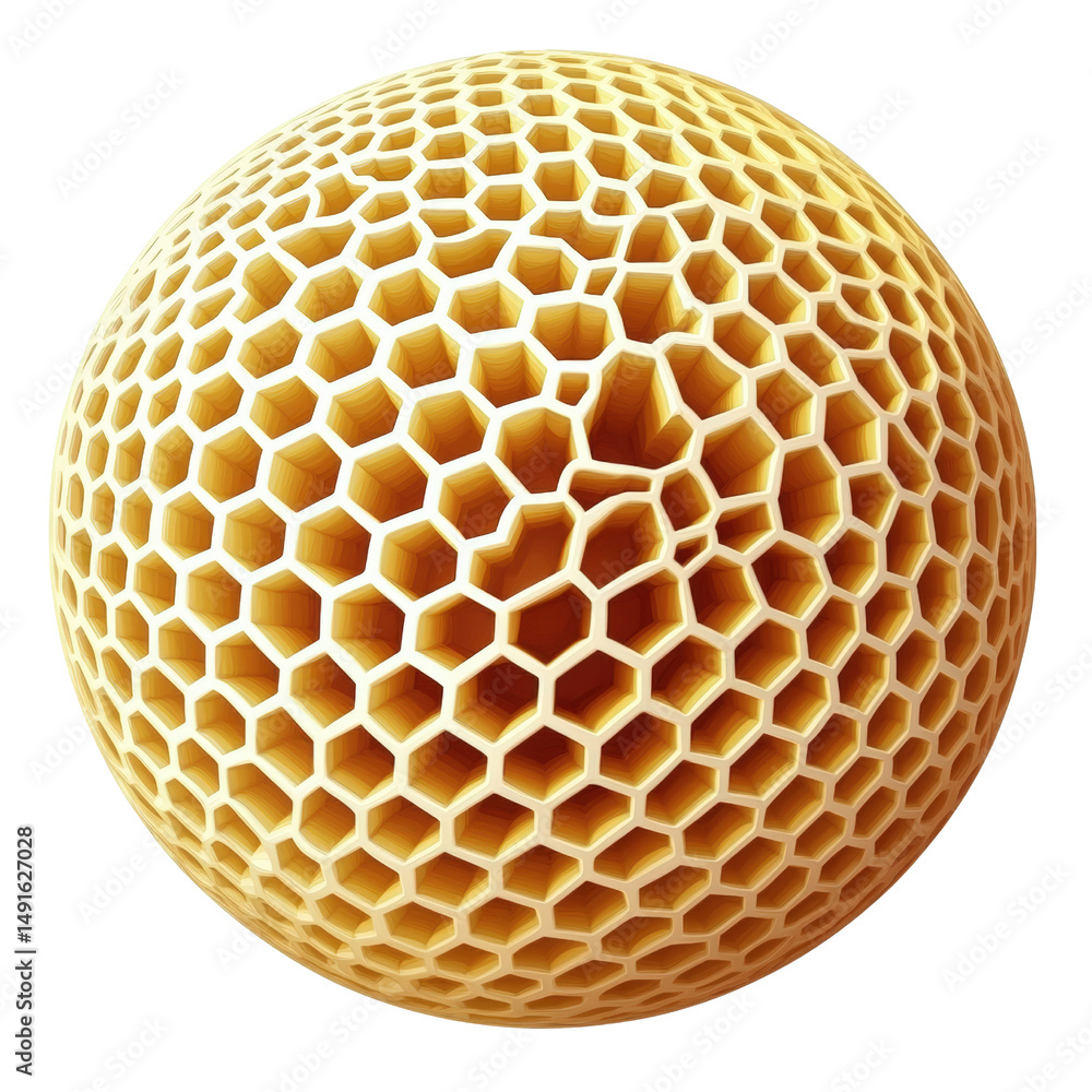 Poster highly detailed 3d rende of a honeycomb pattern sphere showcasing hexagonal cells with smooth edges 