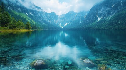 Serene alpine lake reflecting mountains (2)