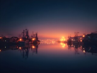 Fototapeta premium Glistening harbor sunrise captured in long-exposure revealing tranquil waters and vibrant dawn colors for photographers